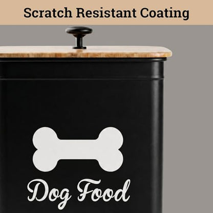 Dog Food Container Airtight Bamboo Lid 5-7 lb, 25 Cups, Sturdy Metal Handle | Pet Jar For Dogs up to 50lbs, Airtight Bamboo Lid, Sturdy Comfortable Metal Handle, Powder Coated Iron, Kibble Storage Bin - color: Black