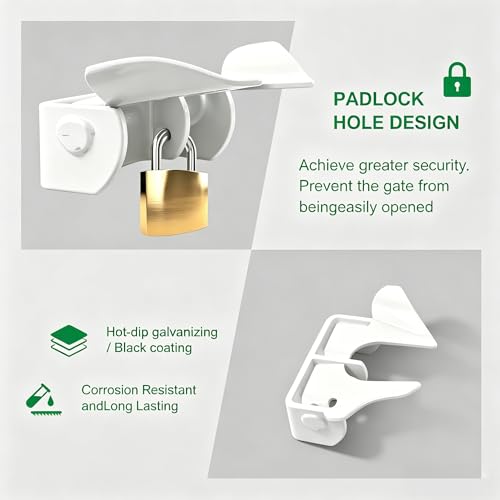 2 Pack Wall Mount Butterfly Latch 1-3/8" to 1-5/8", Gate Fork Lock with Padlock Hole, Chain Link Fence Parts, Gate Fork Latch,Chain Link Fence Gate Latching Hardware(White - 2 pcs) - color: White - 2 pcs