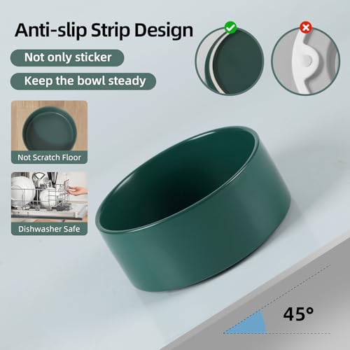 Havniva 8.3” Ceramic Dog Bowls, Dog Food and Water Bowl for Large Dogs, Durable Dog Water Bowl with Non-Slip Rubber Base Large Capacity Pet Feeding Bowl - color: Matte Dark Green, size: 8.3 Inch