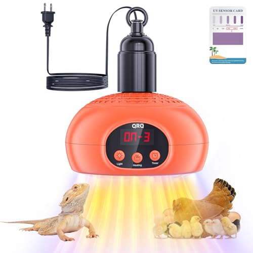 QRQ Chicken Coop Heater 200W-350W-500W Adjustment Chicken Heater with UVA UVB Ligh 3-6-9-12H Timer, Chicken House Dog House Greenhouse H-Eater Outdoor,for Dog Cats Reptile Bird (Orange) - color: Orange