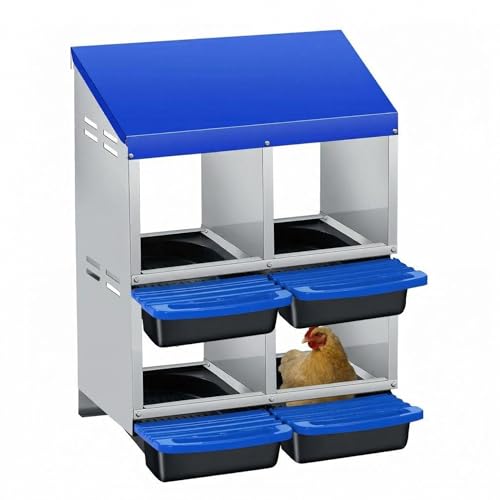 IDEALHOUSE Chicken Nesting Box with Roll Away Collection & Plastic Handle, Wall/Freestanding for Chicken Coop, 2x2-Compartment Double Layer Blue - color: Blue, size: 4 holes 2 layers
