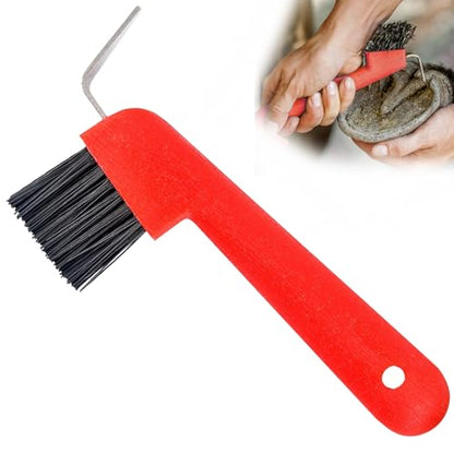 Jeffers Equine Hoof Pick & Brush, Red – Horse Hoof Cleaning Tool for Grooming, Farrier, Equestrian Care – Durable Hoof Pick with Stiff Bristles – 4 inch Easy Grip Handle - color: Red