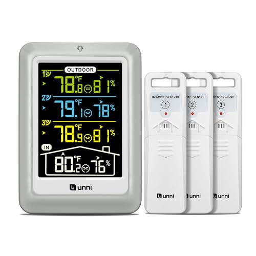 Indoor Outdoor Thermometer Wireless, 4.5 Inch Display Digital Hygrometer Thermometer Temperature Humidity Monitor with 330ft Range Sensor and Adjustable Backlight (Multi) - color: Multi