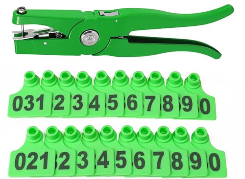 Livestock Identification Numbered Ear Tags Ear Tags for Livestock 001-100 Green Yellow Multiple Sizes 100 Pcs with Applicator(Green,M) - color: Green