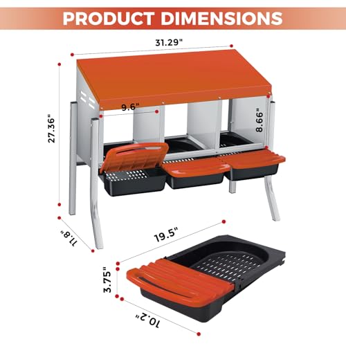 Chicken Nesting Boxes with Cleanable Pull-Out Trays, 3-Hole Wall Mount Roll Away Nest for Easy Cleaning & Egg Collection - size: 3 holes with legs