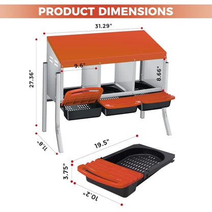 Chicken Nesting Boxes with Cleanable Pull-Out Trays, 3-Hole Wall Mount Roll Away Nest for Easy Cleaning & Egg Collection - size: 3 holes with legs
