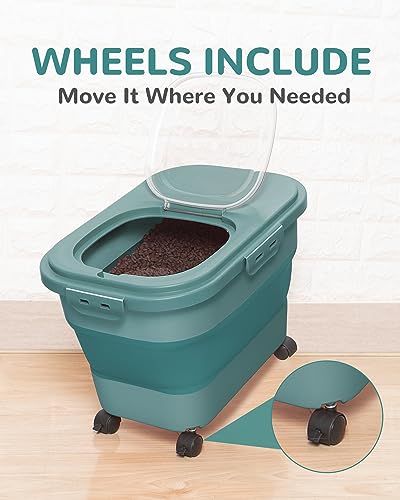 20-23 Lbs Dog Food Storage Container - Collapsible Dog Food Container with Attachable Casters and Scoop,Small Container, Pet Food Storage Containers to Keep Dry Food Fresh,Easy to Move | Dog Food Container with Double Airtight Seal & Magnetic Lid,Cat Food