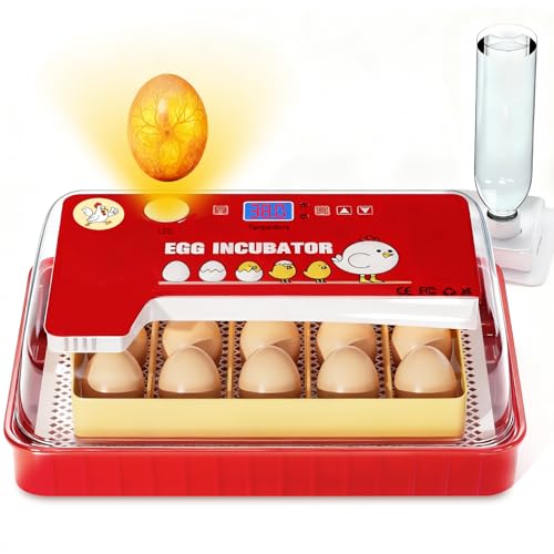 Incubators for Hatching Eggs 15-35 Eggs Incubator with Automatic Egg Turning and ℉Temperature Display LED Candler Poultry Incubator for Hatching Chicken Duck and Quail Incubator (Red)