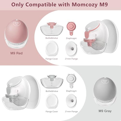 1 Pack M9 Full Set Breast Replacement Part for Momcozy Upgraded Mobile Flow | Upgraded M9, Including 24mm Flange, Gray Valve, Gray Diaphragm,Storage Bottle with Lip,Not Original Parts,One Overall-21mm - size: 1 Set Overall-Gray 21mm