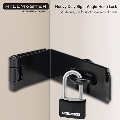 HILLMASTER Door Hasp Latch 90 Degree, 7-3/4" Extra Thick Heavy Duty Steel Safety Gate Door Lock Padlock Clasp Hasp Lock Latch for Fence Gate Barn Door Shed Closet Cabinet, Black Finish - size: Bendable