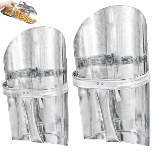 Cididu 2 Pack Feed Scoop for Livestock, Metal Feed Grain Scoop, Heavy Duty Horse Feed Scoops with Encased Handle, Stackable Durable Poultry Feed Scoops for Chicken Bird Gardening Farm, 2.5 Qt and 4 Qt
