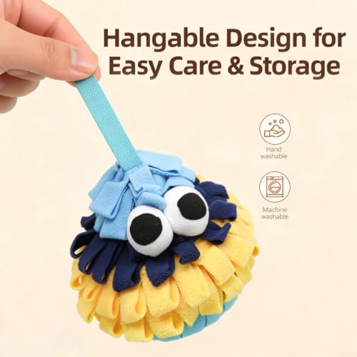 Pinecone Pet Snuffle Toy with BB Squeaker & Crinkle Paper | Interactive Hide and Seek Food Puzzle Toy | Hangable Design for Small Dogs & Small Pets | Mental Enrichment & Playtime Use (Blue) - color: blue