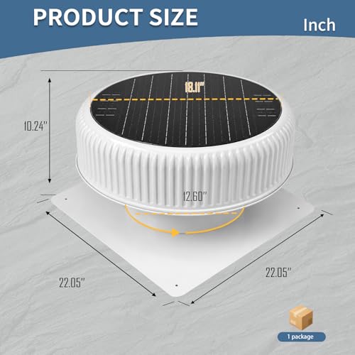 30W Round White Solar Attic Fan, 12 Inch | 1800 CFM, Solar Powered Roof Exhaust, Controller-Free Auto Ventilation, Heavy-Duty Copper Motor Weatherproof - color: White+Round 1