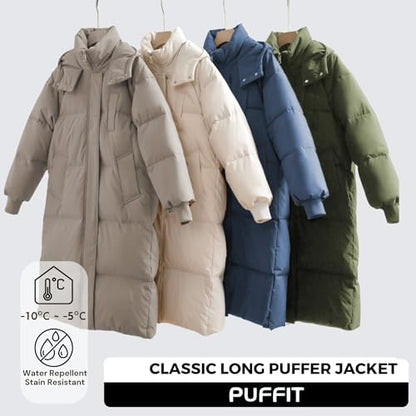PUFFIT Long Puffer Jacket for Women,2024 Thickened Winter Coat Hooded with Deep Pockets, Ladies Warm Winter Jacket - color: Elegant Charcoal, size: Small