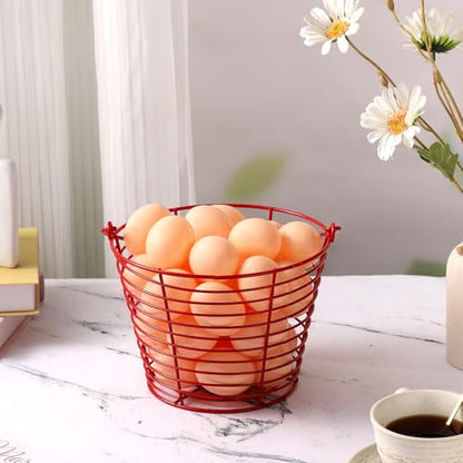3 Pack 8 Inches Metal Mesh Wire Egg Collecting Basket with Handle Portable Garden Vegetable Fruit Storage Lightweight Hanging for Kitchen Farmhouse Gathering Picnic (Red-Thickened Version) - color: Red-Thickened Version
