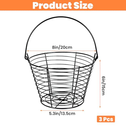 Kifmurase 3 Pcs 8” Egg Collecting Basket for Gathering Fresh Eggs with Handle, Wire Baskets Metal Storage Basket for Carring and Transporting Chicken and Duck Eggs, Fruit Bin