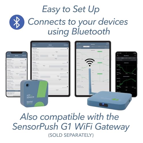 SensorPush HTP.xw Smart Temperature Sensor & Humidity Sensor - Thermometer, Barometer, & Hygrometer w/App Monitoring - Premium Heat Index, Barometric Pressure Gauge, Temperature and Humidity Monitor