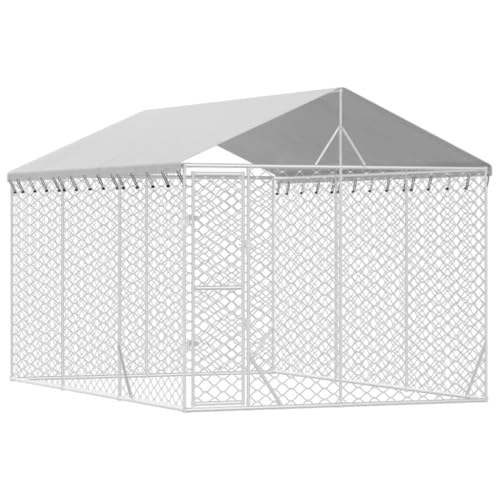 Outdoor Dog Kennel 10x15 Feet Galvanized Steel Pet Enclosure with Weatherproof Roof for Dogs, Chickens, Rabbits - Durable, Spacious, and Portable Animal Playpen - size: 10 x 15 x 8.2 ft