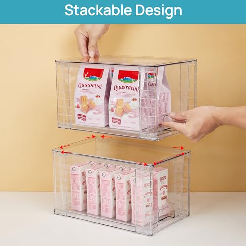 Vtopmart 4Pack Large Stackable Pantry Storage Drawers, Clear Organizer Bins with Handles, Acrylic Drawer Organizers for Kitchen, Pantry, Bathroom Undersink, Cabinet Organization and Storage - size: 4Pack 7"H