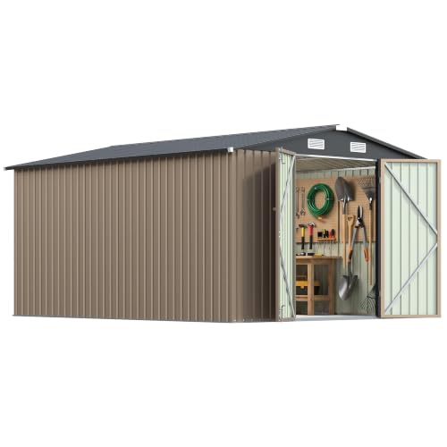 Patiowell 10x12 FT Metal Storage Shed, Heavy-Duty Outdoor Storage with Lockable Doors and Steel Frame, Utility Tool Outside Large Storage Shed for Garden, Patio, Backyard, Brown - color: Brown, size: 10x12 FT