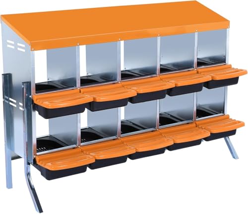 Chicken Nesting Boxes - 10 Hole Metal Nesting Boxes for Chickens,with Lid Cover, Easy Egg Collection for Chicken Coop, Hen Roosting & Laying Eggs,Roll Away Design - color: Yellow, size: 10 holes with leg