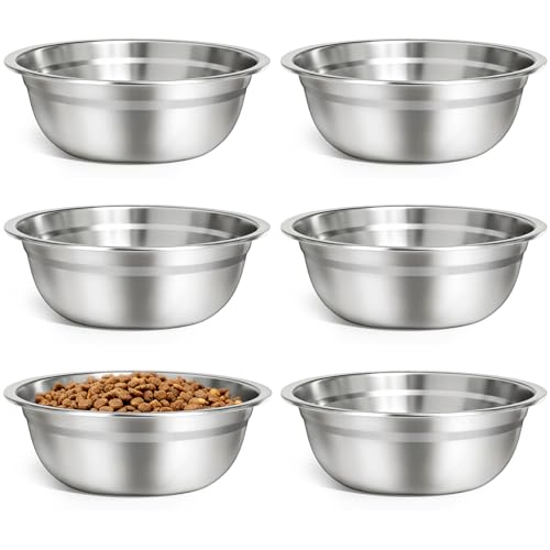URPOWER 6 Pack 8" Stainless Steel Dog Bowls - 50oz Thickened Durable Pet Bowls for Food and Water, Fit for Elevated Dog Bowl Stand - size: 6 Pack
