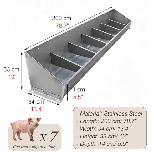 Thickened Large Capacity Goat Feeder, Multi-Compartment Livestock Water Trough for Hog, Cattles, Deers, Floor & Wall Mounted Hay Feeder(L200cm/78.7"(7 Slots)) - size: L200cm/78.7"(7 Slots)