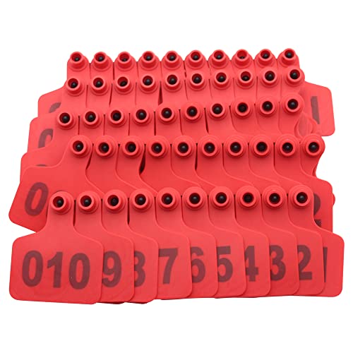 Cattle Ear Tags, Large Plastic Livestock Ear Tags for Sheep Cattle Calf Hog with Number 001-100/101-200/201-300, Animal Identification Ear Tag (Red,001-100) - color: Red, size: 001-100