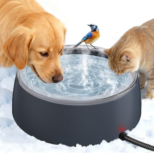 Newget 3L Heated Water Bowl, Outdoor Large Heated Dog Bowls, Outside Waterproof Heated Pet Bowl with Chew Resistant Cord, Smart Thermal Dish Provides Drinkable Water in Winter for Cat, Rabbit, Chicken - color: Grey