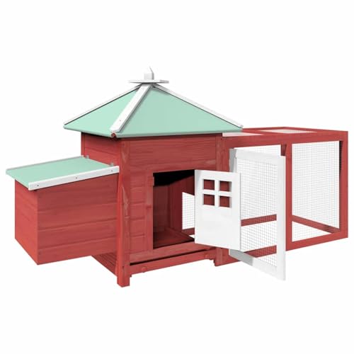 Large Chicken Coop 74.8 x 74.8 x 40.2 in Red Firwood Outdoor Run Hen House Enclosure with Weatherproof Roof, Sturdy Galvanized Frame, Rustic Finish for Backyard, Garden, Farm - color: Red