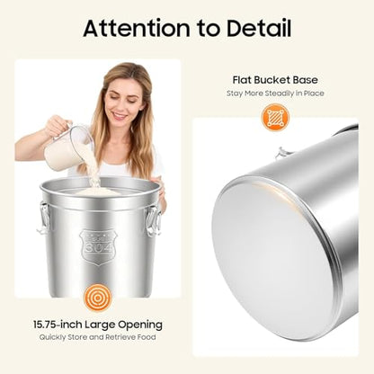 48L/12.68Gal Stainless Steel Airtight Canister with Lid and Locking Clamp, Rice Cereal Grain Canisters Container Food Storage Canisters for Kitchen Dog Food Bird Seed Coffee - color: 48L/ 12.68Gal