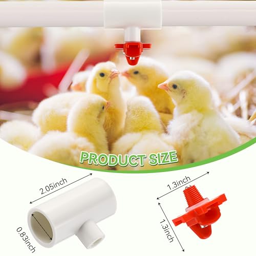 Enhon 12 Pack Chicken Nipples Waterer with 1/2'' PVC Tee Fittings, DIY Auto Chicken Waterering System, Horizontal Side Mount Poultry Water Nipple Waterer Drinker and for Ducks Quail and Other Poultry