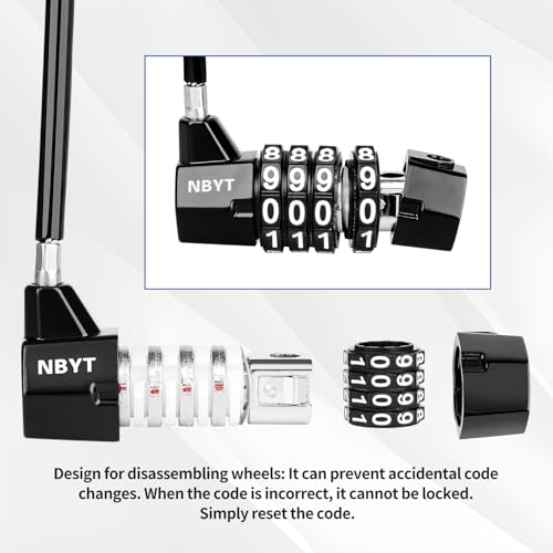 Cable Locks with Combination,Steel Cable Rope Wire 4-Digit Combination Lock with Resettable Code for Bikes, Lockers, File Cabinets, Wardrobes, Small Fences,gate Lock, Pool Padlock. - size: Span5.9",Cable length11*0.2 in