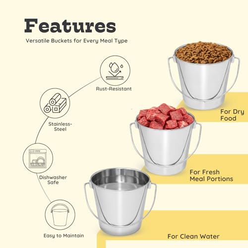 1 quart Heavy Duty Stainless Steel Round Bucket with Handle | 0.25 gal Sturdy Food & Water Bowl for Small Bird Dog Cat & Livestock | Fits kennel Crate Cage Farm | Hanging Utility Pet Pail - size: 1 Quarts