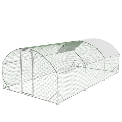 Large Metal Chicken Coop, Walk-in Poultry Cage, Chicken Run Pen House with Reinforcement & Waterproof & Anti-Ultraviolet Cover Chicken Coop Run with Lockable Doors for Outdoor 9.8 x 19.7 X 6.6Ft - color: Dome, size: 9.8' W x 19.7' L x 6.6' H