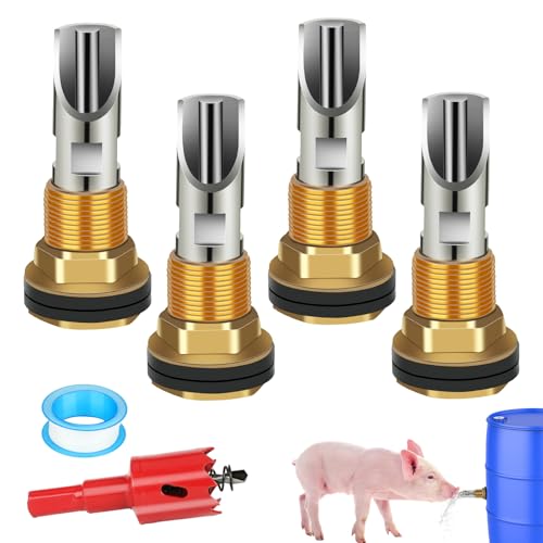 4PCS Pig Waterer Nipple, Automatic Pig Nipple Water Drinker for Barrel Kit, Stainless Steel Hog Water Drinker Feeder with Brass Water Tank Connectors Kit for Pig Goats Swine Piglets Drinking - color: Coppery-4 Pcs