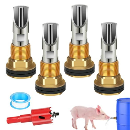 4PCS Pig Waterer Nipple, Automatic Pig Nipple Water Drinker for Barrel Kit, Stainless Steel Hog Water Drinker Feeder with Brass Water Tank Connectors Kit for Pig Goats Swine Piglets Drinking - color: Coppery-4 Pcs