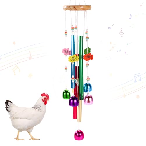 Chicken Toys for Coop, Enrichment Toys Wind Chimes Home Garden Colorful Art Hanging Chick Peck Toy Decoration with Bells Fun & Interactive Hens Brooder Accessories for Bird Parrot Lovebird