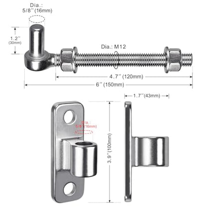 Insaga 6'' J Bolt Gate Hinge and Wall Mount Hinge 2Pack, Heavy Duty 304 Stainless Steel Gate Hinges, One Piece with No Welding for Farm, Fence, Garden, Metal Gates, Load Capacity up to 500LB - size: 6''-2Pack
