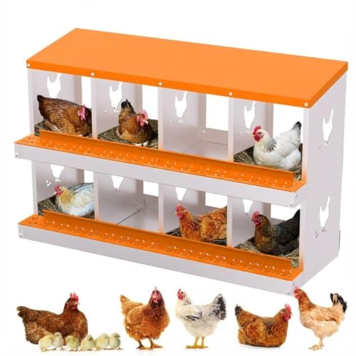 Chicken Nesting Box,8 Holes Galvanized Steel Metal Chicken Laying Box with Automatic Roll-Away Egg Collection System & Removable Tray,Wall Mount Nesting Boxes - color: Orange, size: 8 Holes