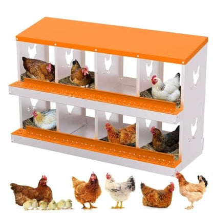 Chicken Nesting Box,8 Holes Galvanized Steel Metal Chicken Laying Box with Automatic Roll-Away Egg Collection System & Removable Tray,Wall Mount Nesting Boxes - color: Orange, size: 8 Holes