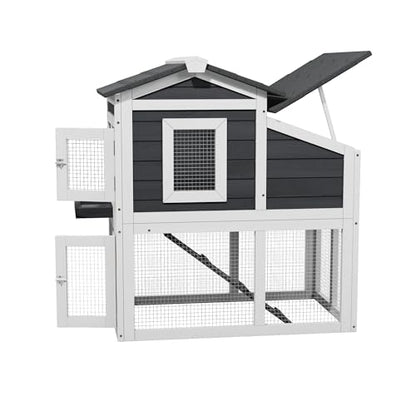 Chicken Coop, Chicken Run, Duck Coop Outdoor Chicken Coop for 2-4 Chickens Wooden Hen House Poultry Pet Hutch Run Cage (White) - color: White