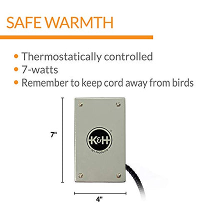 K&H Pet Products Snuggle-Up Bird Cage Heater, Bird Cage Accessory, Exotic Avian Warming Panel for Medium/Large Exotics Like Parrot, Cockatoo, Macaw, African Gray - Large 7 X 4in Gray 12V - size: Large 4 X 7 in