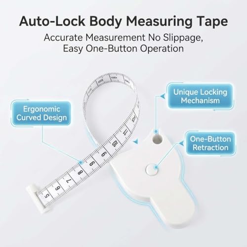Body Measuring Tape Set, 60in/150cm, Automatic Retractable Tape Measure with Direct Reading, One-Hand Operation for Fitness Weight Loss, Waist, Bust, Hip Measurement, Sewing Tailoring Supplies