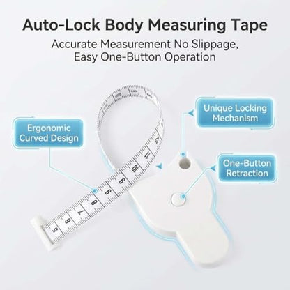 Body Measuring Tape Set, 60in/150cm, Automatic Retractable Tape Measure with Direct Reading, One-Hand Operation for Fitness Weight Loss, Waist, Bust, Hip Measurement, Sewing Tailoring Supplies