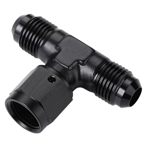 6AN Male Flare Tee T Fitting Adapter with AN6 Female Swivel On Side Aluminum Black - size: 6AN