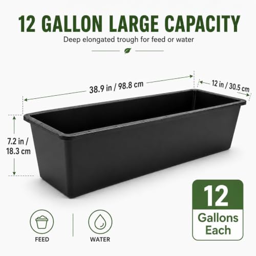 4 Pack 12 Gallon Rubber Feed Pan, 39 Inch Plastic Feeding Trough | Heavy Duty Molded Plastic Design for Horse, Goat, Pig And Livestock Use, Durable Square Design For Farm Feeding Tasks - size: 38.9 × 12 × 7.2 in