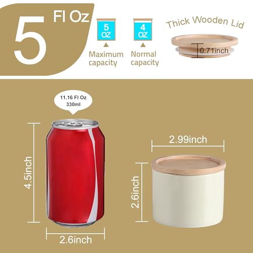 Sweejar Kitchen Canisters Ceramic Food Storage Jar, Stackable Containers with Airtight Seal Wooden Lid for Serving Ground Coffee, Tea, Sugar, Spice and More - 5 Fl Oz(Beige) - color: Beige, style: 5 Fl Oz (3.3"x2.6")