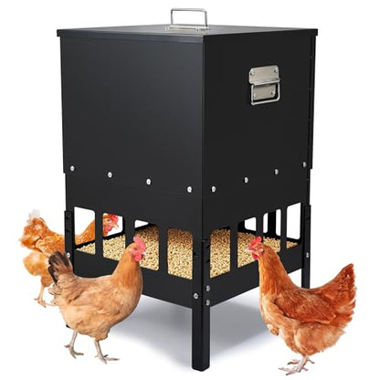 55-70LBS Large Chicken Feeder No Waste 16-Ports Automatic with Magnetic Baffle to Prevent Rodents and Mice Large Poultry Feeder Adjustable Height Suitable for All Poultry, Weatherproof - color: 55-70LBS