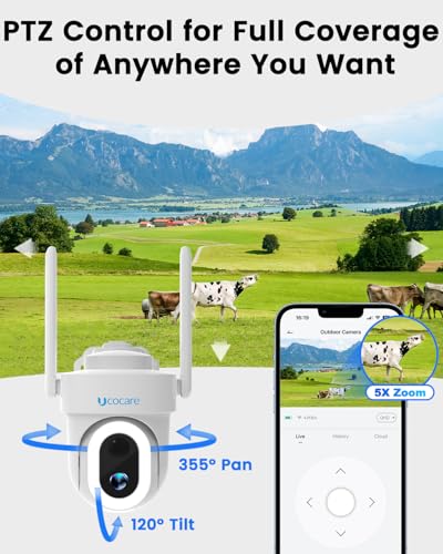 UCOCARE 4G LTE Cellular Security Camera Solar, No WiFi Outdoor Camera with SIM Card, 4MP HD 360° Pan Tilt, Color Night Vision, Motion Alerts, Off-Grid Camera for Farm Ranch Cabin Construction Site